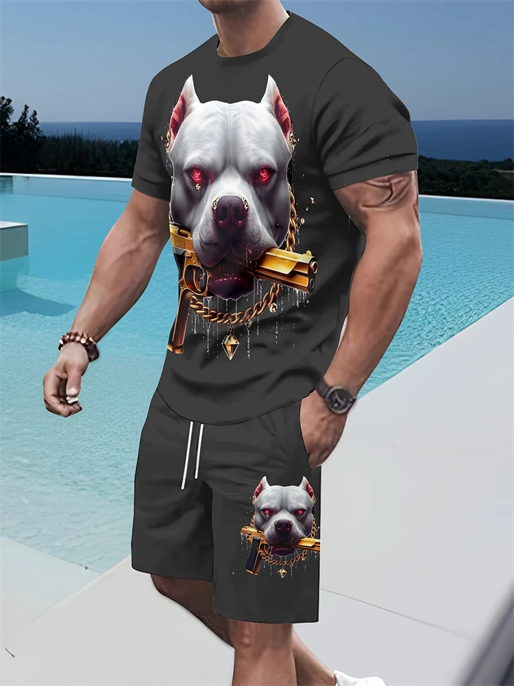 

Men's Relaxed Fit Set Breathable Quick-Dry Crew Neck Short-Sleeve T-Shirt & Drawstring Shorts Beach Vacation Two-Piece Set
