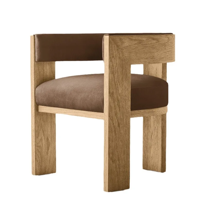 

Retro solid wood, dining chair, oak modern simple solid wood soft bag, bar chair