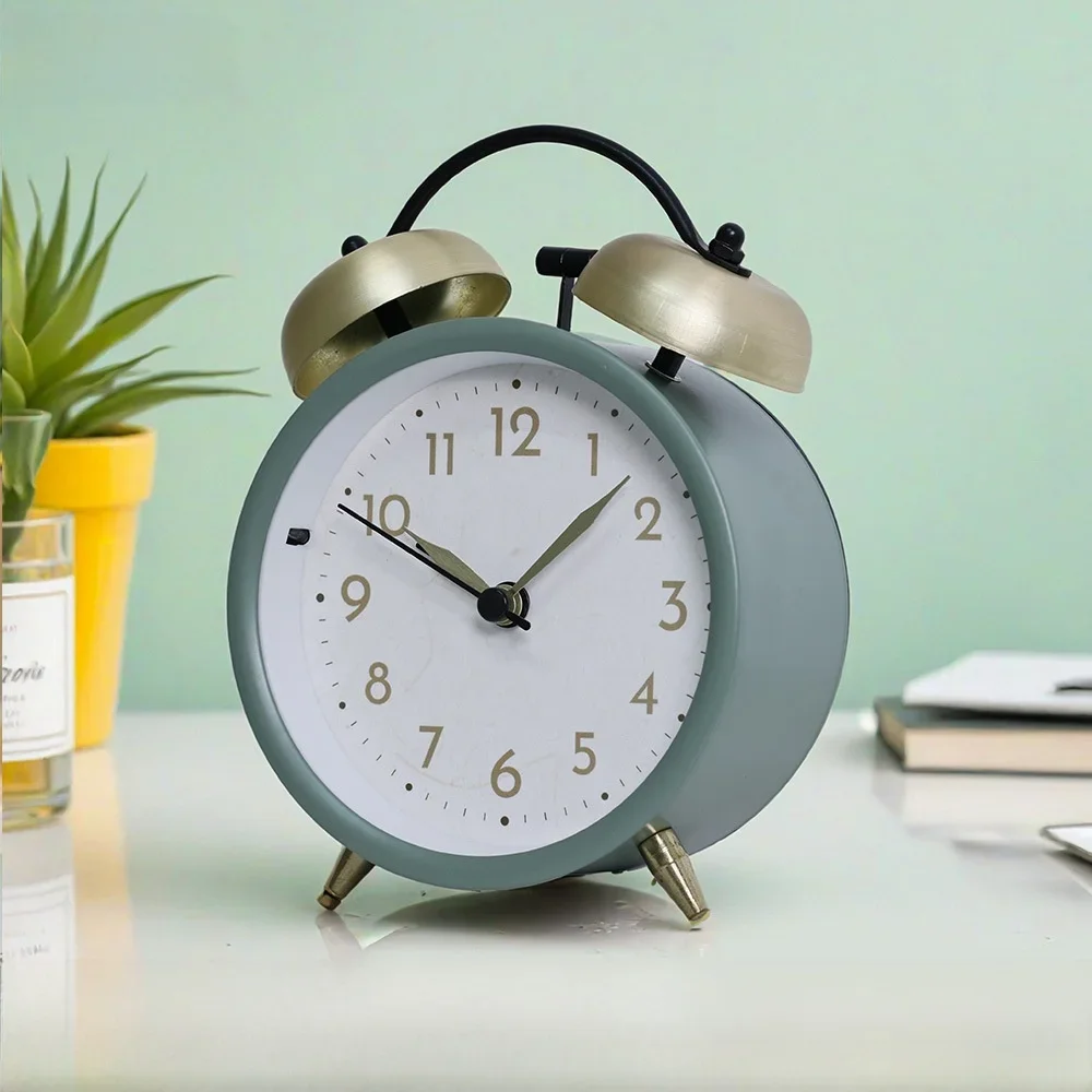 3.8-Inch Metal Alarm Clock with Big Bell Sound Student Special Silent Bedside Clock Nordic Style Pointer Display PVC Material