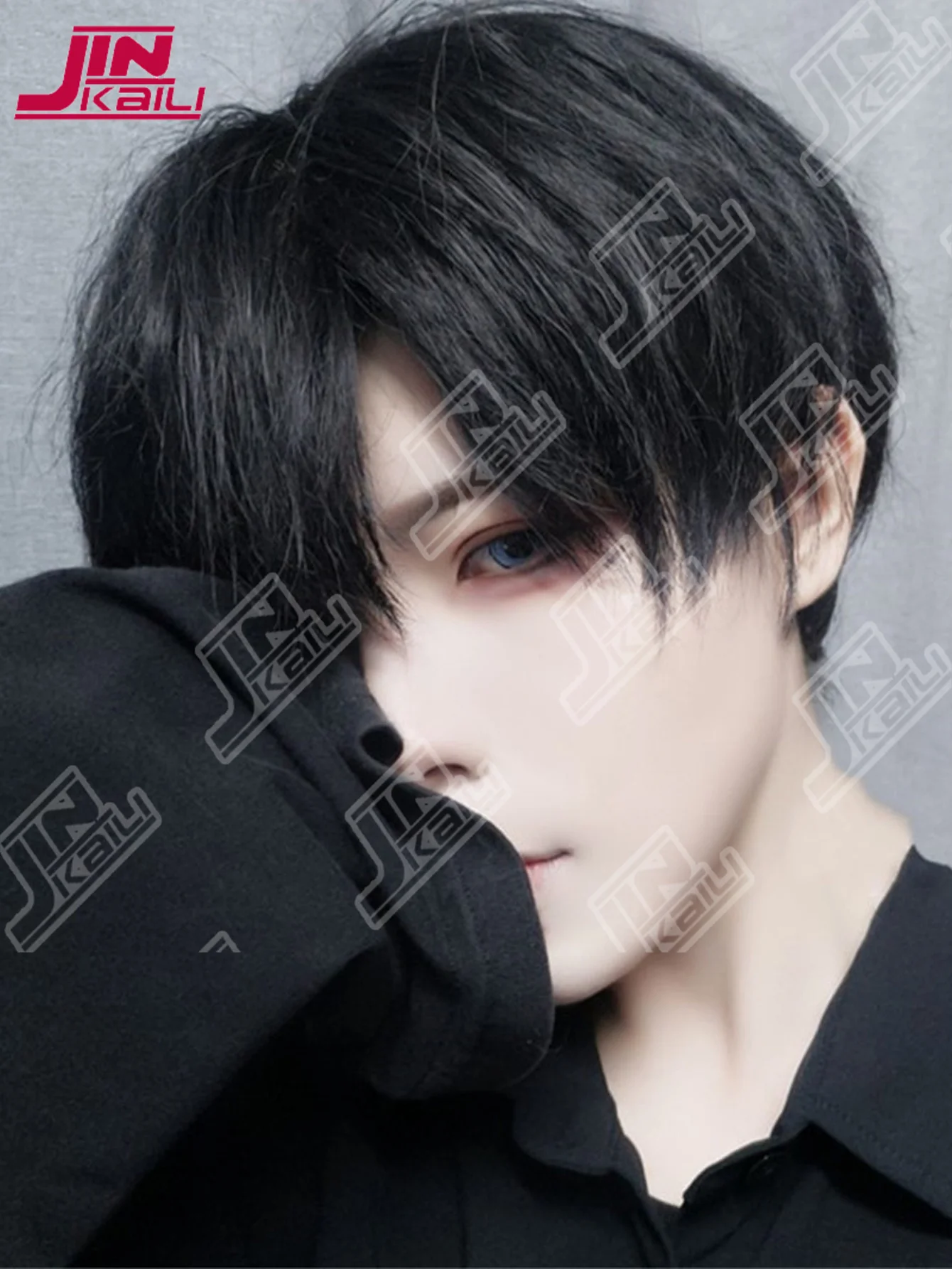 JKL قصيرة الاصطناعية الرجال شعر مستعار تنفس البني الرجال الصبي قصيرة مستقيم تأثيري الرجال حفلة سوداء مقاومة للحرارة شعر مستعار اصطناعي #4