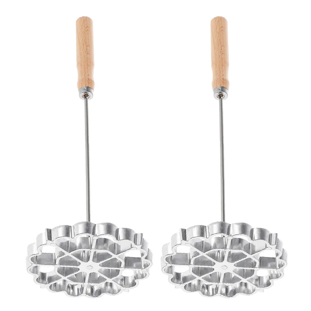 2Pcs Family Use Cooking Frying Mold Rosette Iron Set Bunuelos Cookie Maker Mold Waffle Frying Snack Spoon Kitchen