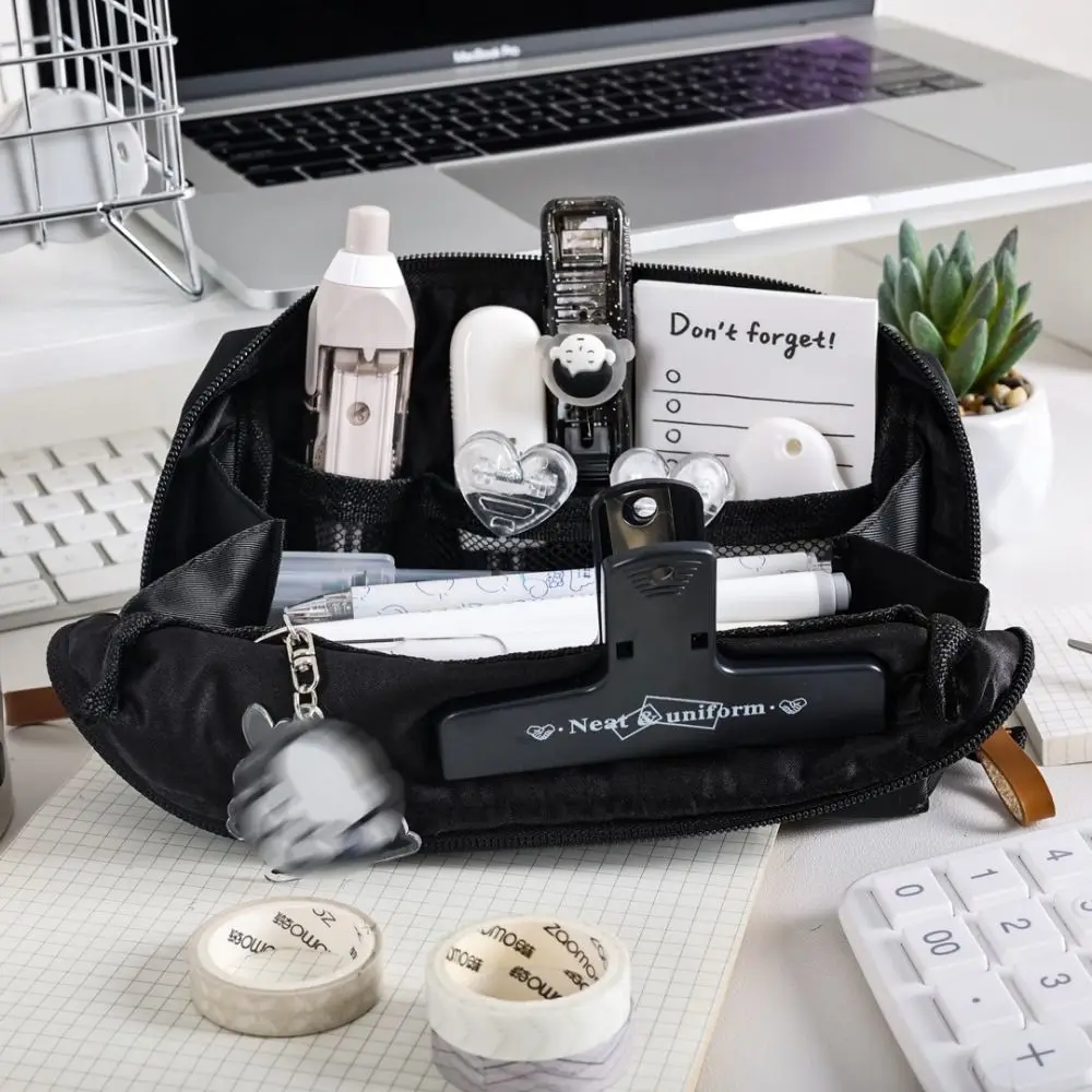 حقيبة أقلام قماش عالية الجودة سعة كبيرة حقيبة أدوات مكتبية سوداء العودة إلى المدرسة هدية منظم قرطاسية الطالب