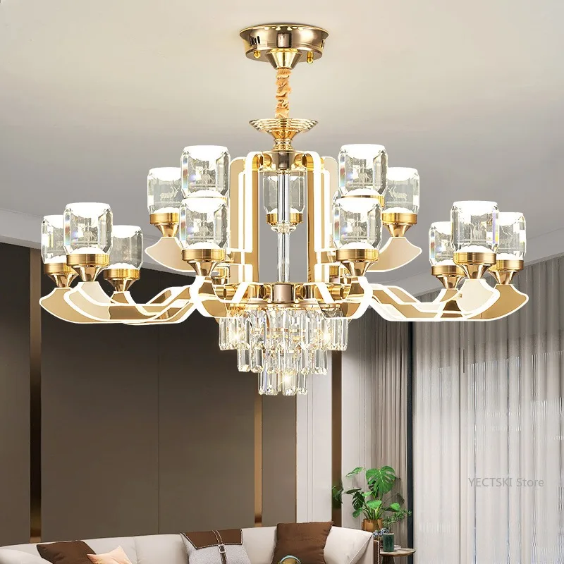 

Living room crystal chandelier, light luxury, post-modern, simple and atmospheric, villa hall lamp arm, luminous lamp