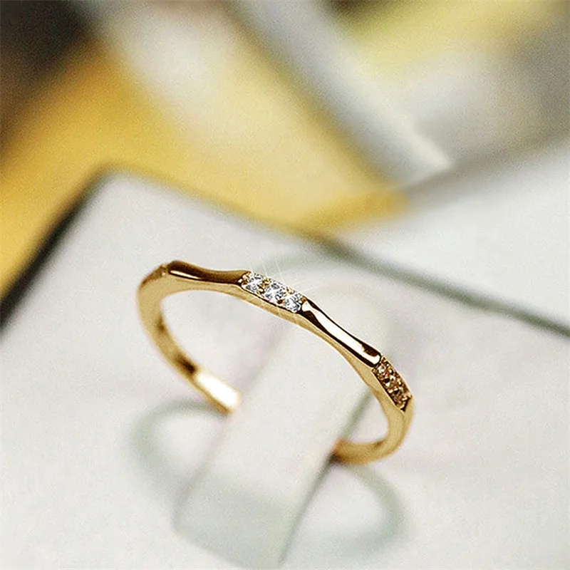 Huitan Exquisite Thin Rings with Cubic Zirconia for Women Daily Wear Fashion Versatile Female Accessory Gift Hot Trendy Jewelry