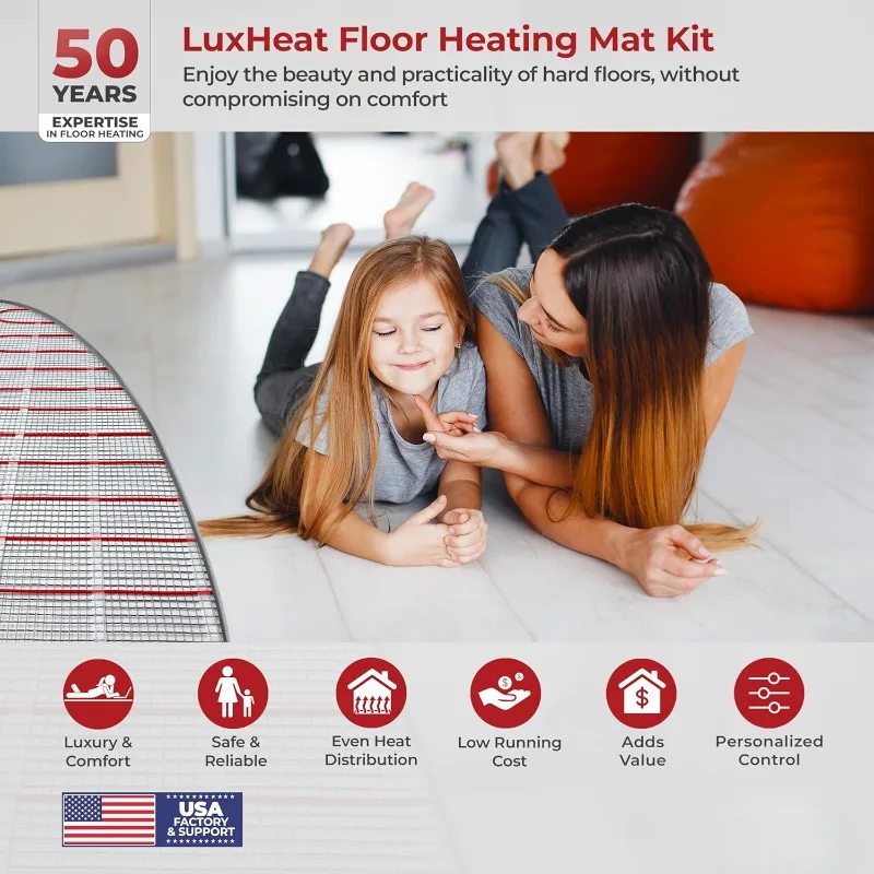 100 Sqft Mat Kit, 120v Electric Radiant Floor Heating System for Under tile, Stone and Laminate. Kit Includes Alarm, Heated