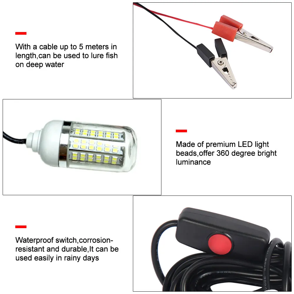 LED 낚시 유인 조명, 미끼 어군 탐지기 램프, 108LED 수영장 조명, 새우 오징어 크릴 유인, 4 색 수중 조명, E2 12V