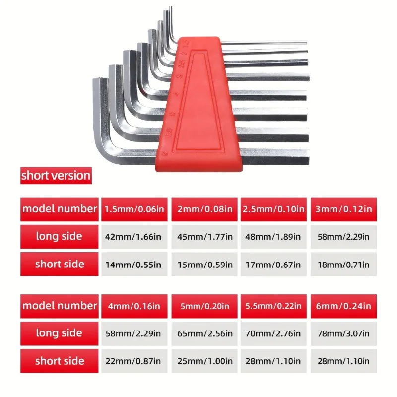 BIESUO 8 pezzi Chiave a brugola Chiave metrica Pollici L Chiave a brugola Set di strumenti per braccio corto Facile da trasportare nella tasca
