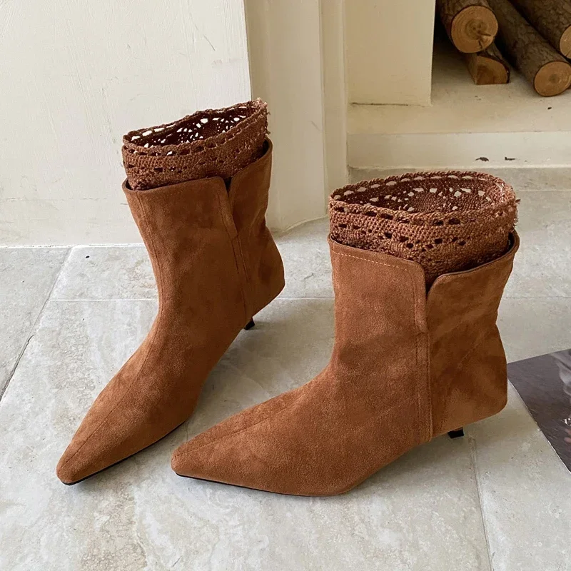 

Aneikeh/зимние уличные стильные модные ботильоны с острым носком, женская обувь на тонком низком каблуке, короткие туфли для банкета и вечеринки, Botas Mujer