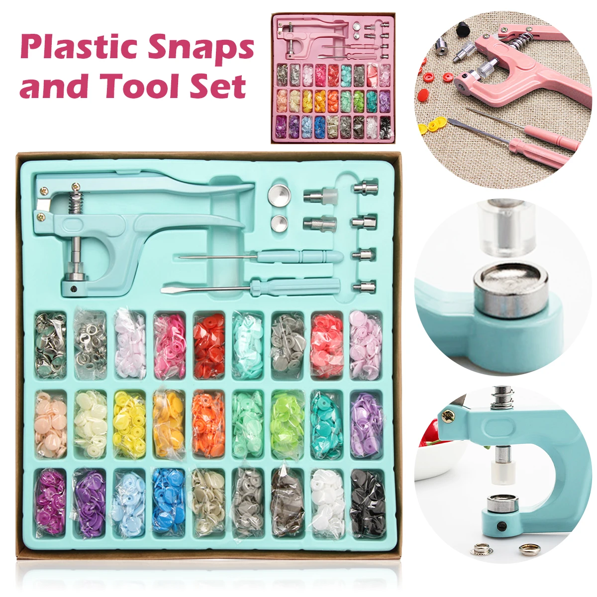 300 Sets Snap Fasteners Kit with Pliers DIY Metal Button Snap Fasteners 5 Shapes 25 Colors for Clothing Bag Hat Sewing