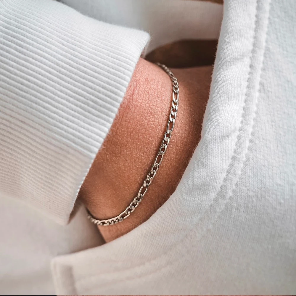 eManco Classic Figaro Chain Bracelet Women Trend For Women Jewelry Silver Color Width 4/6/8MM Stainless Steel Chain Bracelet