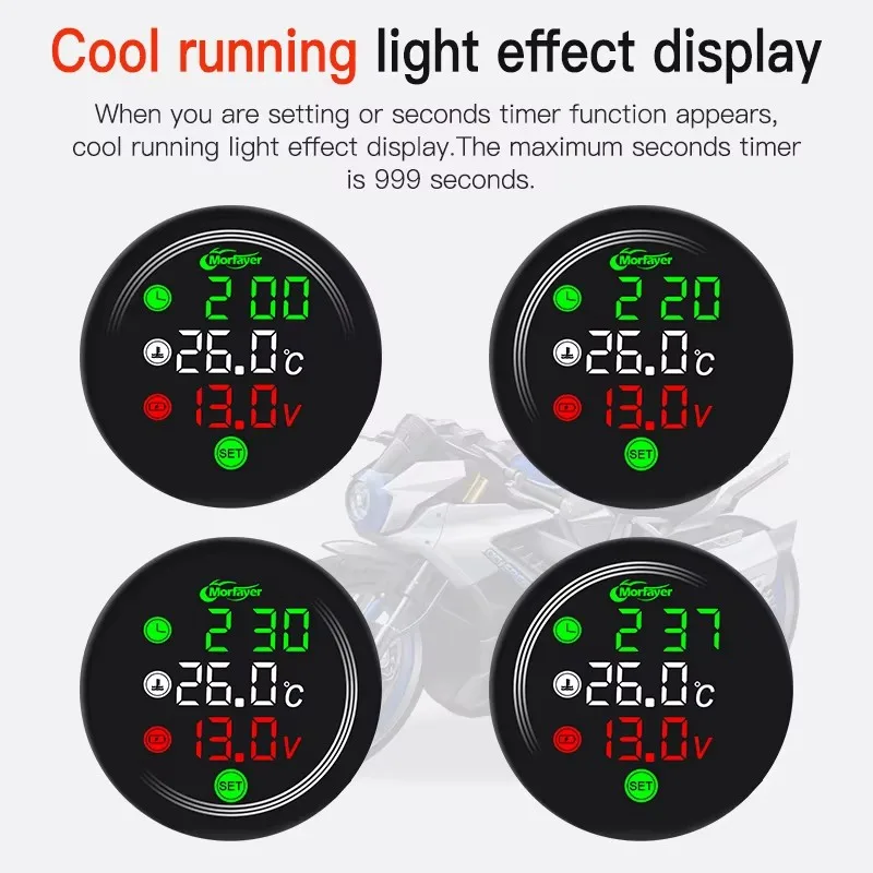 9-24V Motorcycle Thermometer LED Digital Display Electronic 5 In 1 Water Temperature Meter Voltmeter Gauge Low Voltage Alarm