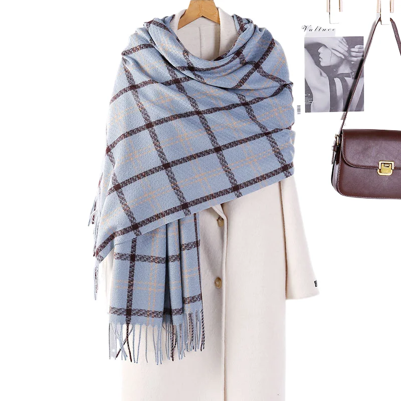 

Модный мягкий шарф с клетчатым узором для мужчин и женщин, роскошные зимние кашемировые теплые шарфы с кисточками, шаль, аксессуары