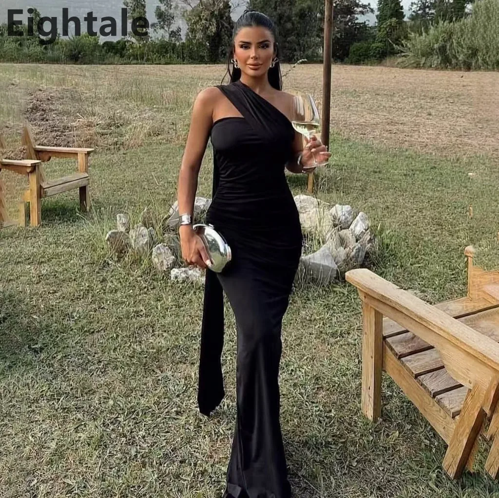 

Eightale 2025 Black Mermaid Evening Dress Arabic Style Pleated Customizable Prom Gown with Wrap for Women Party Robe De Soiree