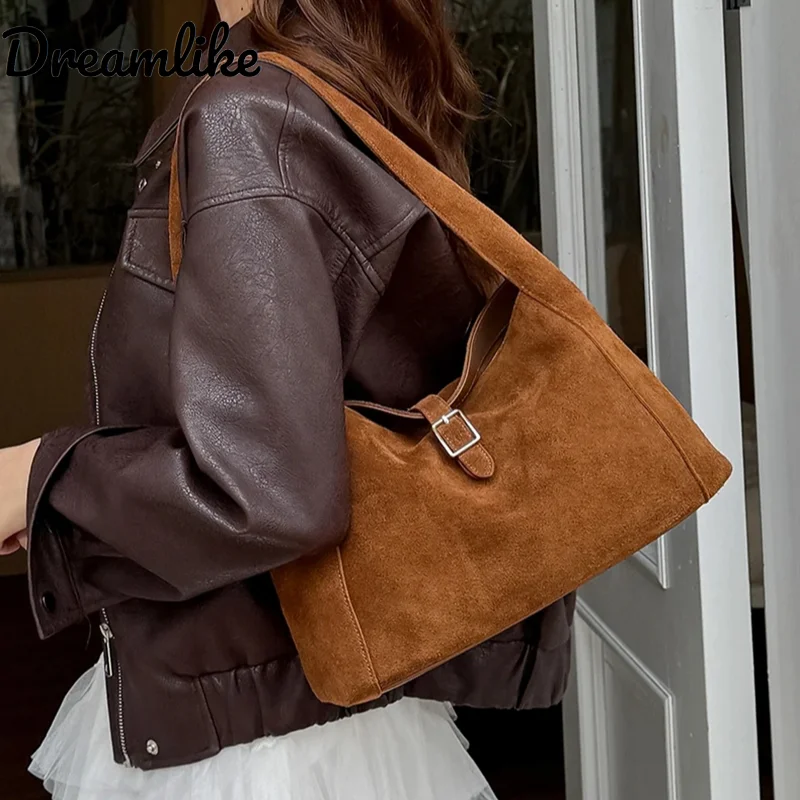 

Genuine Grade Suede Leather Women's Tote Bag Luxury Designer Brand Cowhide Ladies Handbag Shoulder Large Capacity Underarm Bag