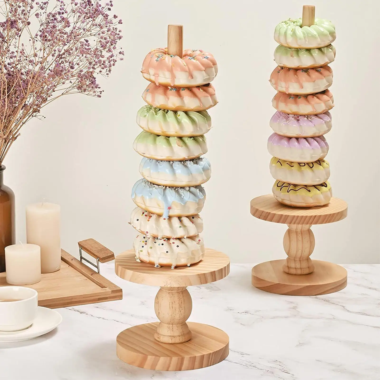 

Donut Stand 4 Pieces Wooden Rustic Decor Donut Display Stand Party Supplies for Dessert Bagel Food Wedding Birthday Christmas
