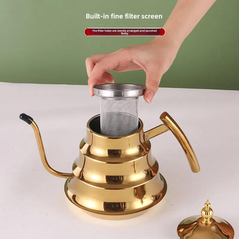Stainless Steel Gooseneck Kettle with Filter for Hand Brewed Coffee and Tea Compatible with Gas Electric and Induction