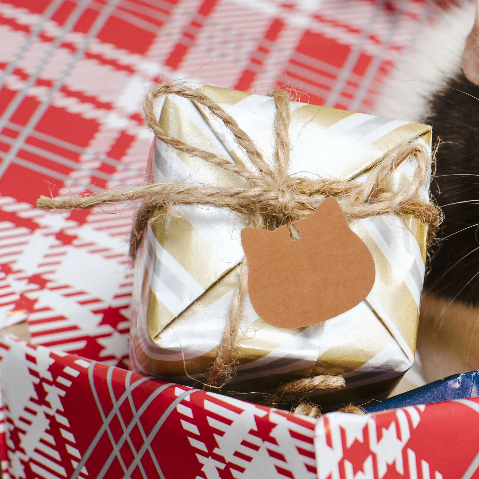 200 Stück Papieranhänger aus Kraftpapier mit Katzenkopf, blanko, beschreibbar, vorgestanzt, Löcher, DIY-Hochzeitsbevorzugungen, Urlaub, Party, Dekoration, Geschenk