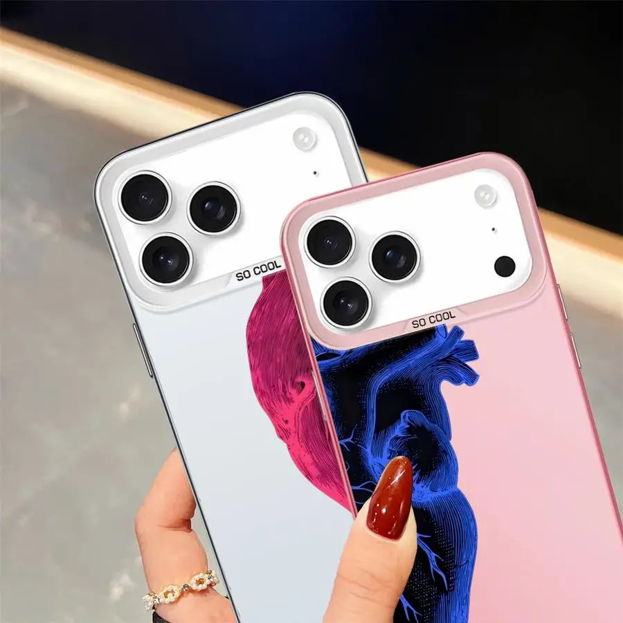 غطاء خلفي لهاتف آيفون 15 بلس 12 16 17 برو ماكس XS XR 16e 11 13 17Air 14 قلب أحمر وأزرق