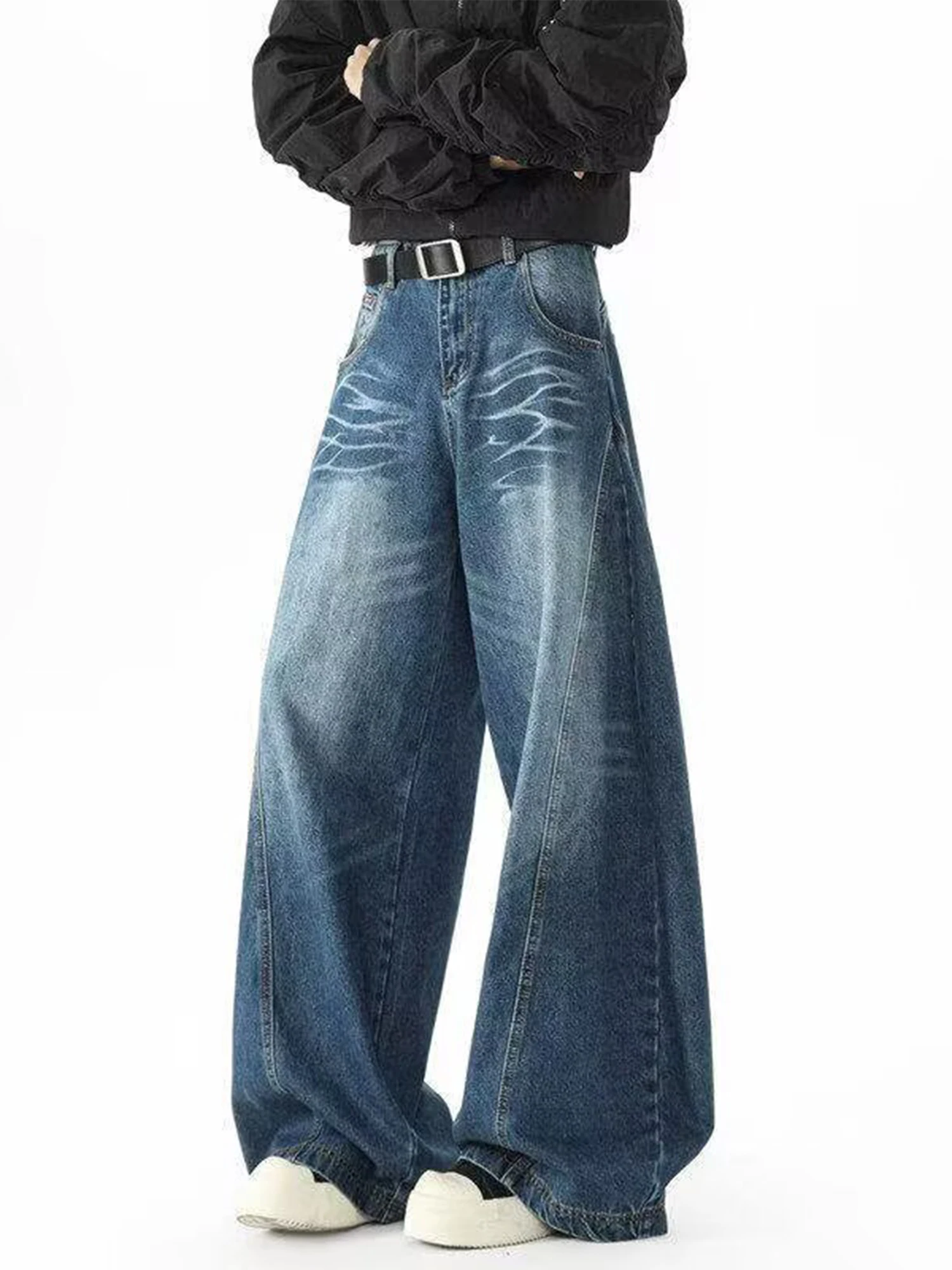 女性ブルーだぶだぶのボーイフレンドジーンズ原宿ヴィンテージ Y2k ワイドレッグデニムズボンオーバーサイズジーンズ長ズボン日本 2000 年代の服新しい