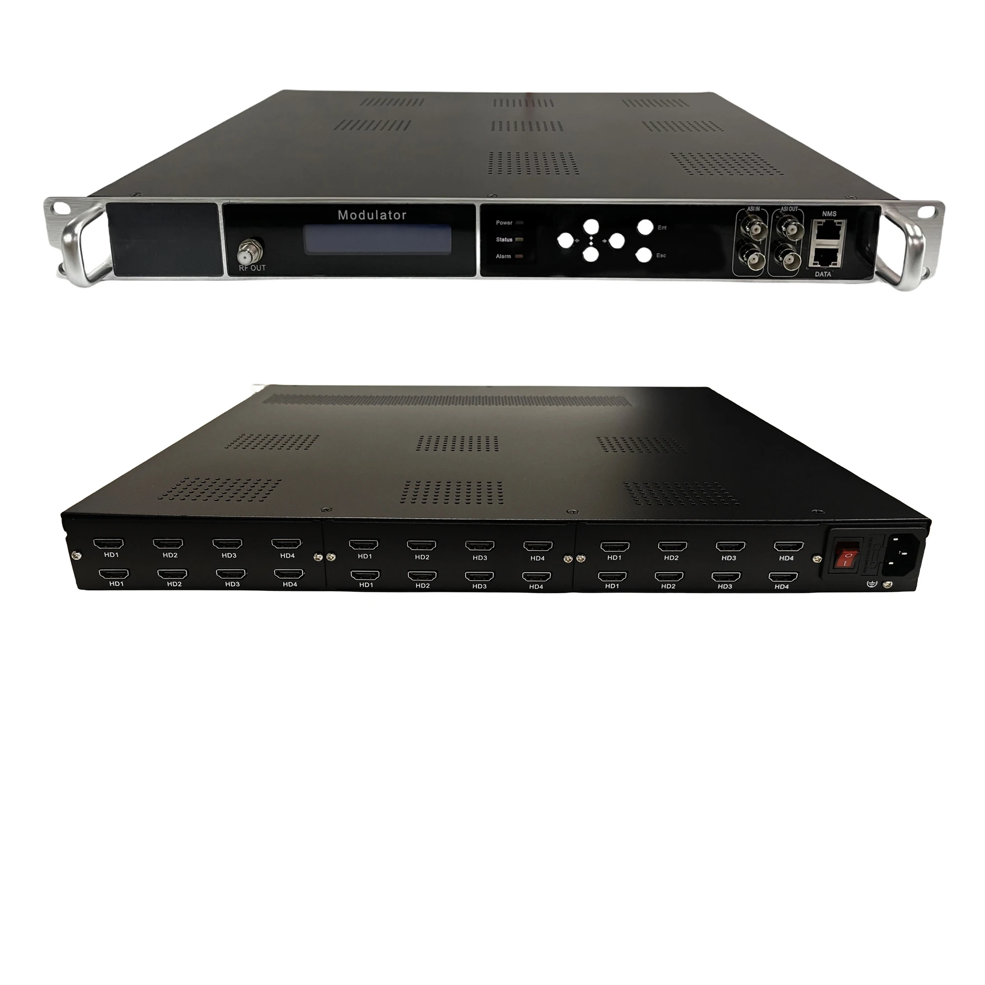 24 16 12 8 Modulador codificador de audio/vídeo multicanal HD a RF H264 IP ASI a RF DVB-T DVB-C ATSC ISDBT Modulador