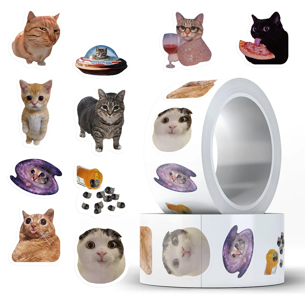

500pcs/Roll Cute Cat Meme Sealing Sticker Roll Laptop Phone Suitcase Reward Decoration Lables Stationery Stickers for Kids Toys