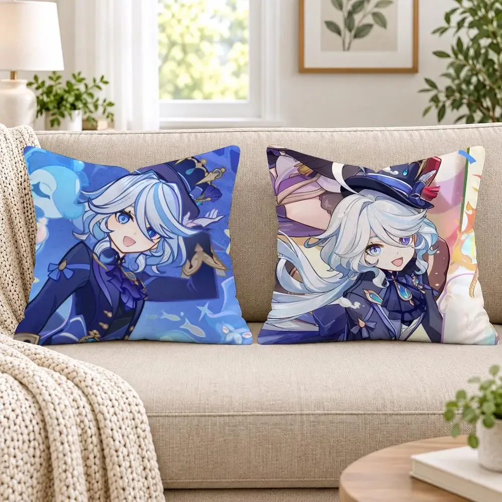Genshin lmpact Furina Foutiane Cushion Cover Short Plush Double-Sided Printing Sofa Living Room Throw Pillow Cover Home Decor