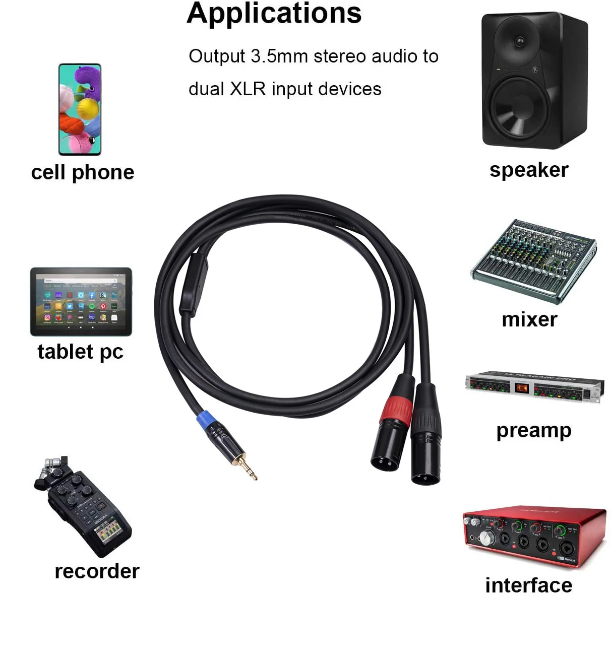 Gold Plated Head 3.5 Revolution Dual Balanced Public Mobile Phone Computer Mixer Power Amplifier Audio Cable Connection 3M