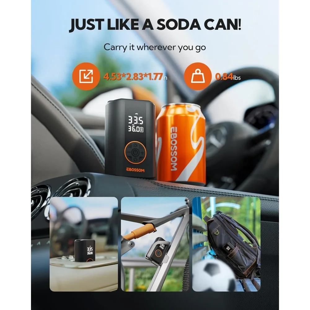 منفاخ إطارات ضاغط هواء محمول، مضخة هواء محمولة 150 رطل لكل بوصة مربعة للسيارات - مضخة دراجة لاسلكية صغيرة مع مقياس الضغط، كهربائية #2