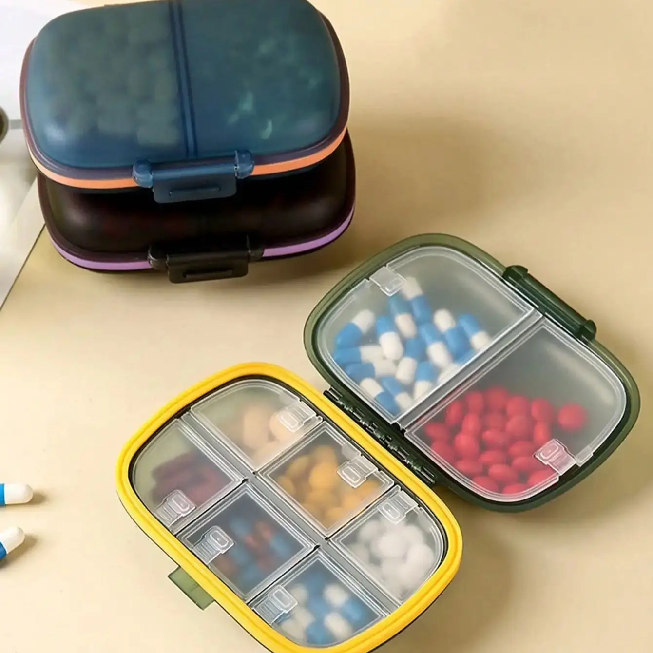 1pc Portable Sealed 8 Compartment Pill Box Tablet Pill Dispenser Box