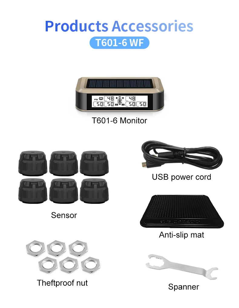 Promotion Original CAREUD T601 Tpms 6 External Sensor Truck Trailer RV Wireless Tire Pressure mon itoring System