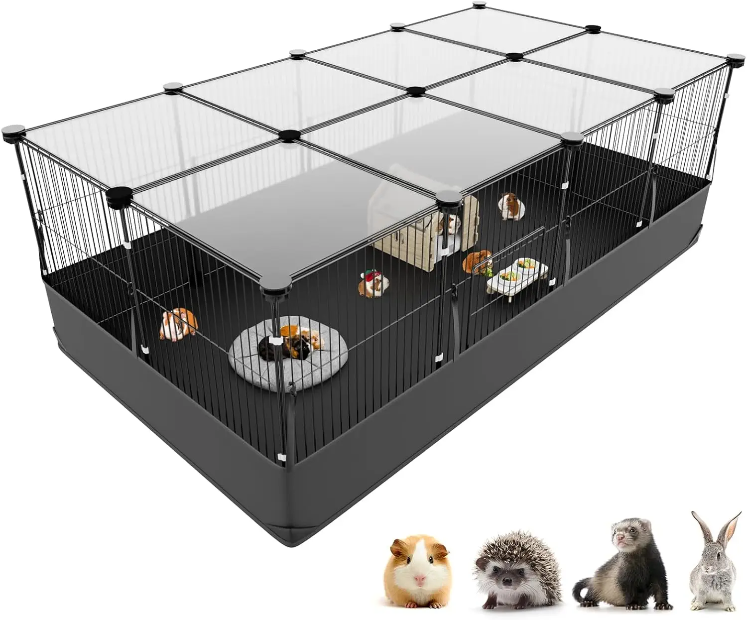 

12-Panel Small Animal Playpen with Waterproof Liner, Top Cover & Easy Hooks for Guinea Pigs, Rabbits, Hamsters