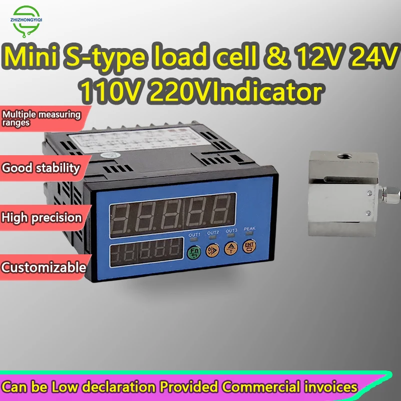 Mini S-Type Load Cell + Digital Indicator 0–50KG DC10–28V 24V Safe Voltage Optional AC85–265V Industrial Force Display Kit