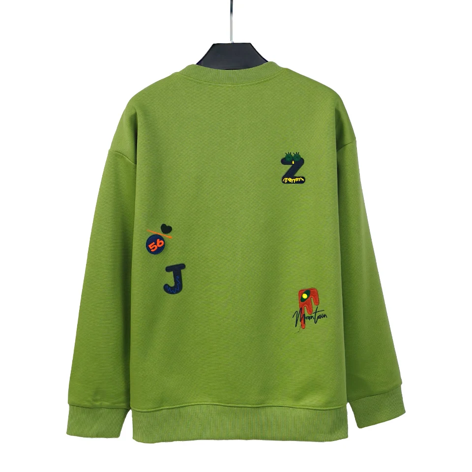 500 جرام هوديي ثقيل الوزن للجنسين فضفاض مناسب التطريز Crewneck البلوز الكرتون الحد الأدنى الشارع الشهير خريف شتاء كم طويل بلايز