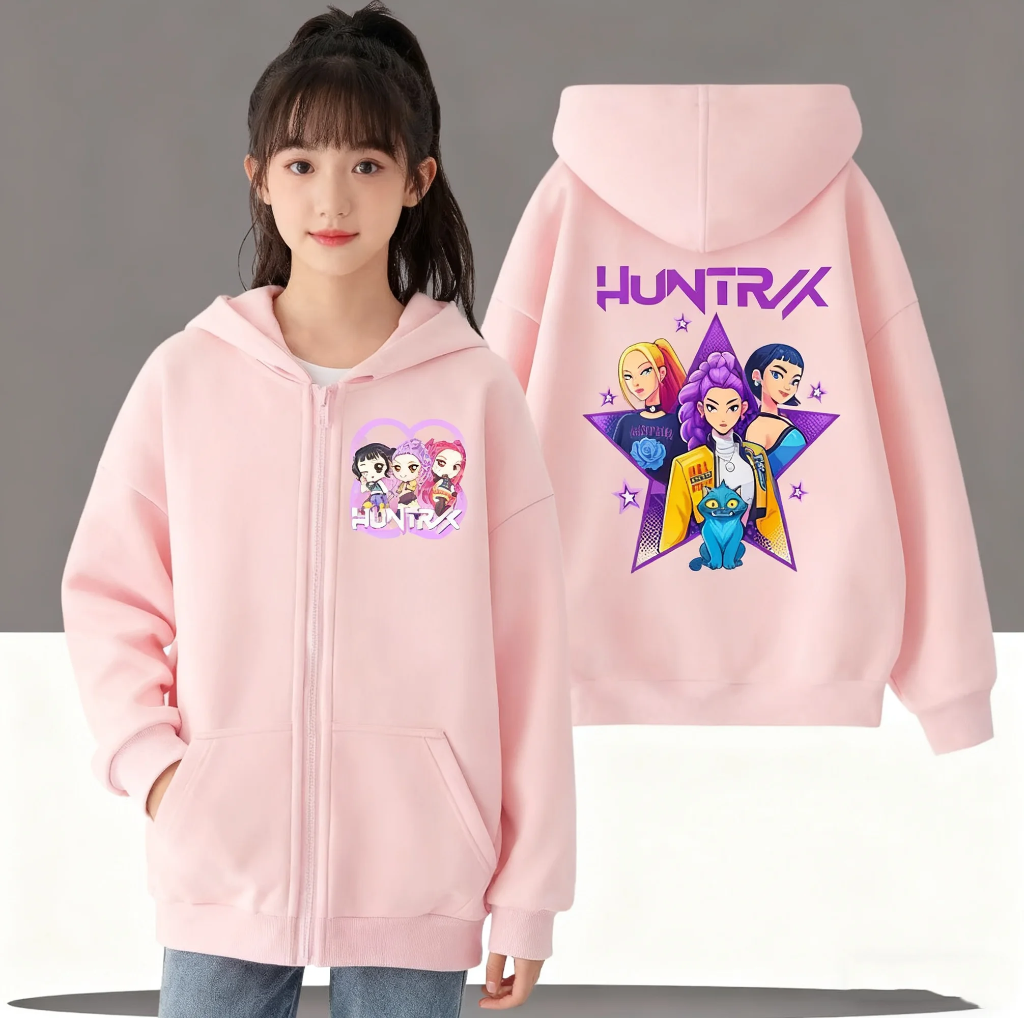زمم البلوز Huntrix Kpop شيطان الصيادين الأطفال هوديس الفتيات بلايز عادية الأولاد ملابس رياضية الكرتون سستة هودي الاطفال معطف