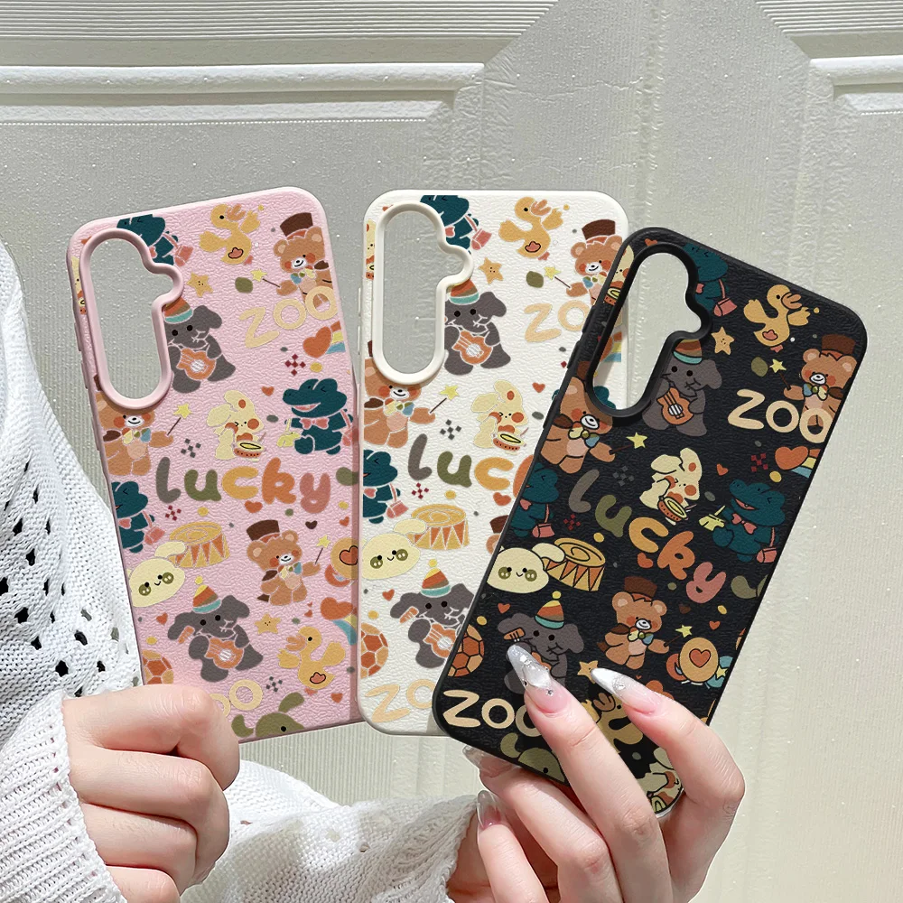 Cartoon-Tier-Handyhülle für Samsung Galaxy A16 A17 S25 Ultra S24 FE S23 A56 5G A55 A36 A53 A35 A34 A06 A07 A26 Lederhülle