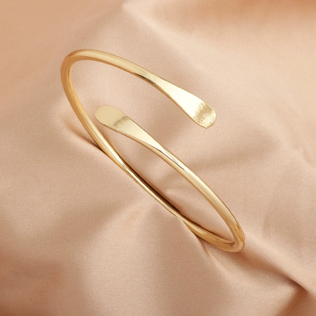 Single Layer Flattened Bracelet Both Ends Opening Bangles Smooth Adjustable Women Jewelry Friend Girl Gift Big Pulsera