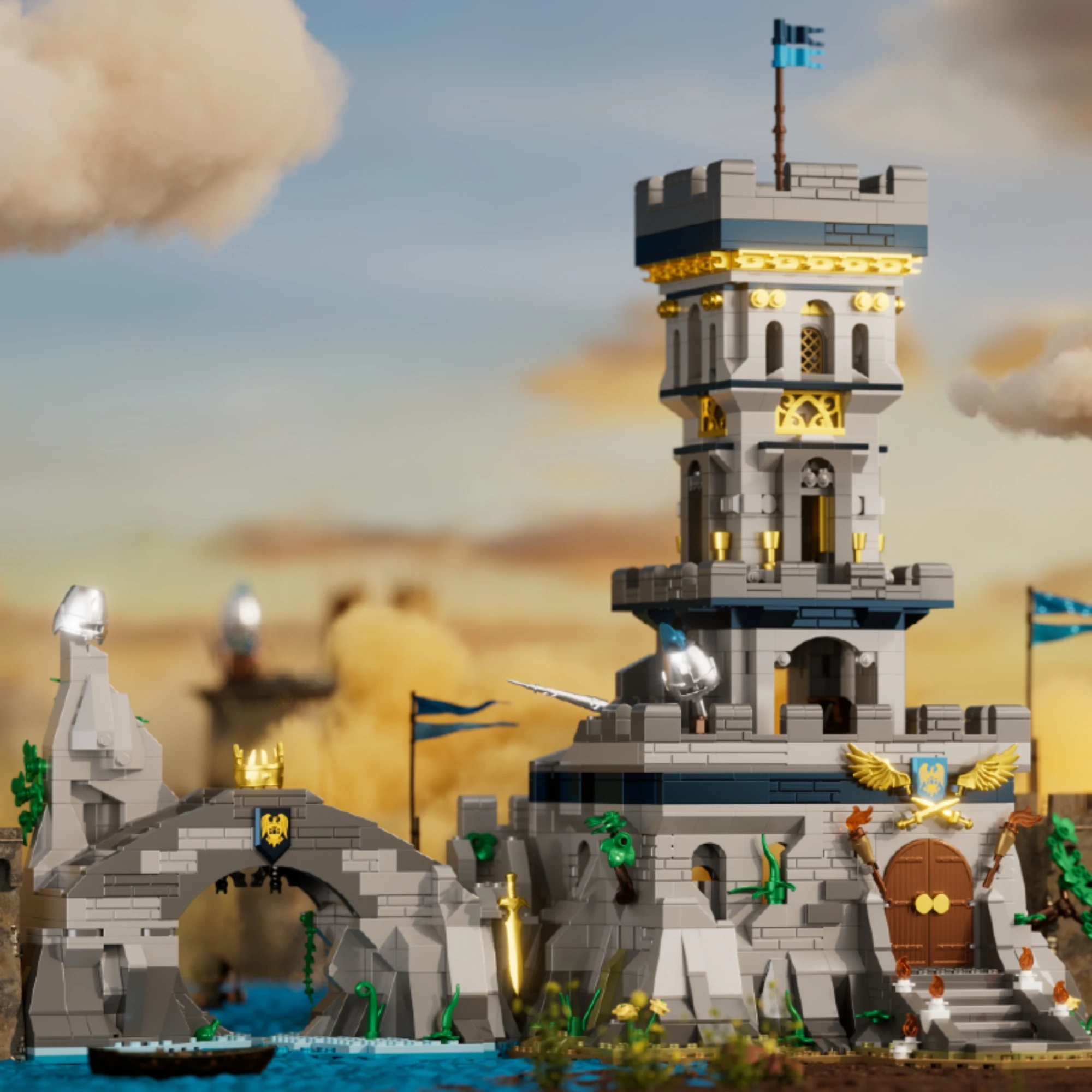 2363 Teile Nest City Azure Throne Bauklötze Stadtansicht Mittelalterliche Burg Konstruktionsbausteine Spielzeug für Erwachsene Geschenke