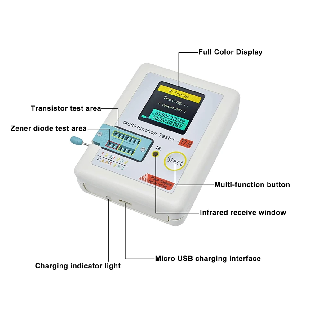 TC-T7-H Digital Transistor Tester Diode Triode Capacitance Meter LCR NPN PNP MOSFET IR Multifunction Tester Digital Multimeter