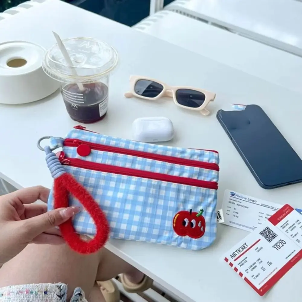 

Multiple Card Slots Passport Holder Wallet Blue Plaid 3 Layer Portable Passport Bag Cartoon Bear Travel Storage Passport Clip