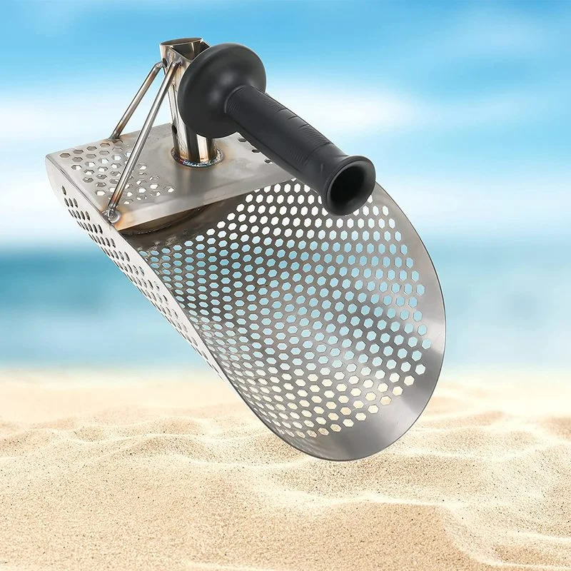 

Beach Treasure Hunting Sand Scoop for Metal Detecting Stainless Steel with Hexahedron 7Mm Holes Fast Sifting Metal Detector