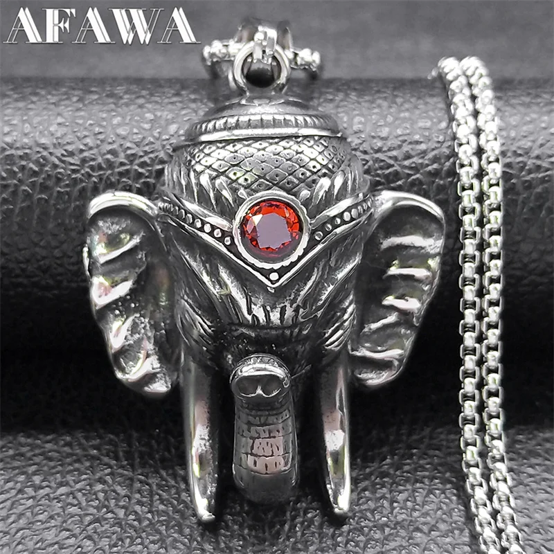 

Vintage African Elephant Ivory Pendant Necklace for Women Men Stainless Steel Silver Color Chain Biker Jewelry collar NZZ442S02