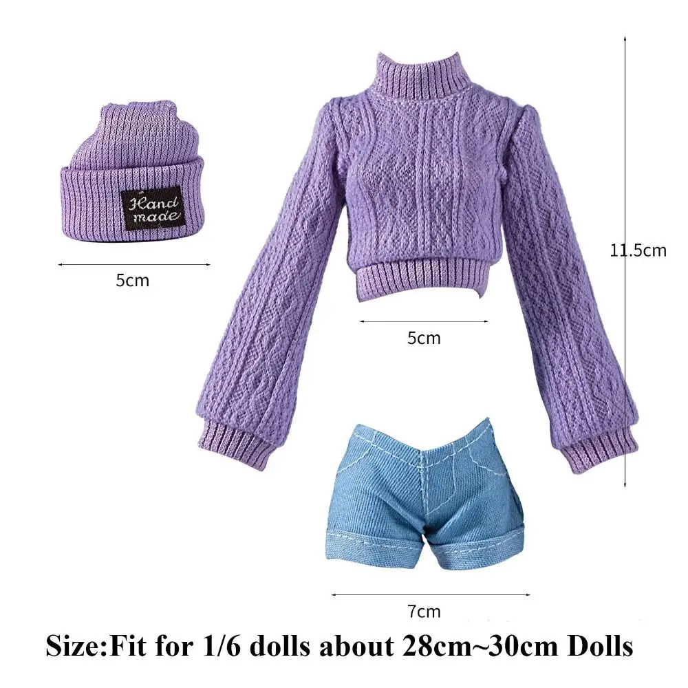 Moda boneca casaco de lã com sapatos chapéu mini boneca blusas de malha calças diy acessórios roupas de inverno para 1/6 bjd 28 30 30cm bonecas