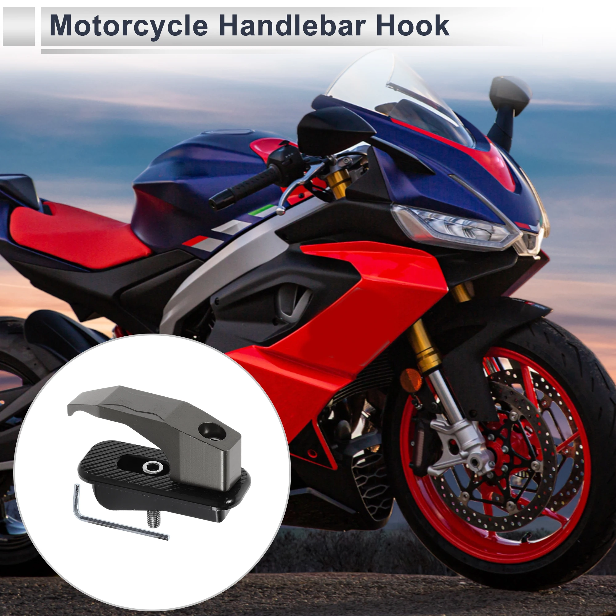 Motoforti Rectangle Aluminum Alloy Motorcycle Hanging Hook 1 Set Titanium Tone