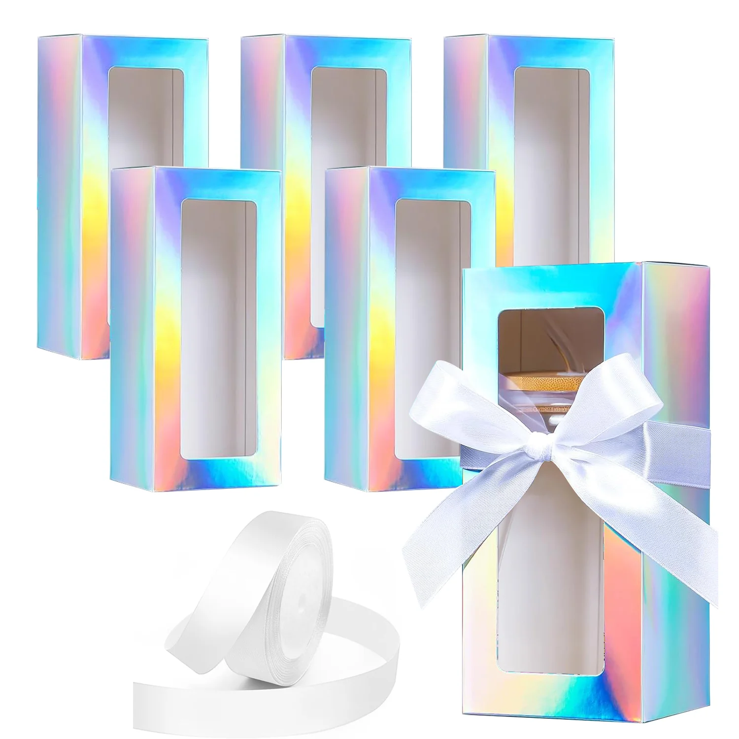 5Pcs Gift Boxes with 1 Roll of 24 Yard White Ribbon for Sublimation Glass Exhibition Box for 12 Oz-16 oz Tumbler Gift Box for Sublimation