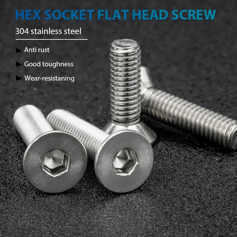 NINDEJIN 5-55pcs M2 M2.5 M3 M4 M5 M6 M8 M10 Stainless Steel Hexagon Hex Socket Countersunk Flat Head Screw Allen Bolts DIN7991