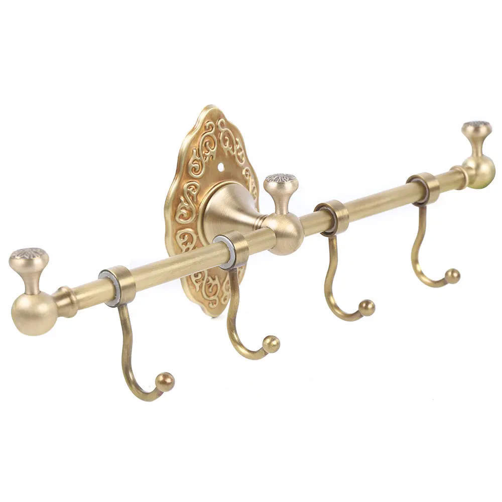 Wall-mounted Towel Rack, Towel Rack with Hooks, Retro Gold Towel Rack for Bathroom, Balconies, Toilets
