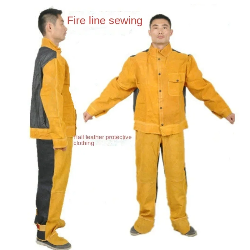 

Split Type Cowhide Welding Work Suit Wear-resistant Thermal Insulation High Temperature Resistance Fire Resistance Welding Suit