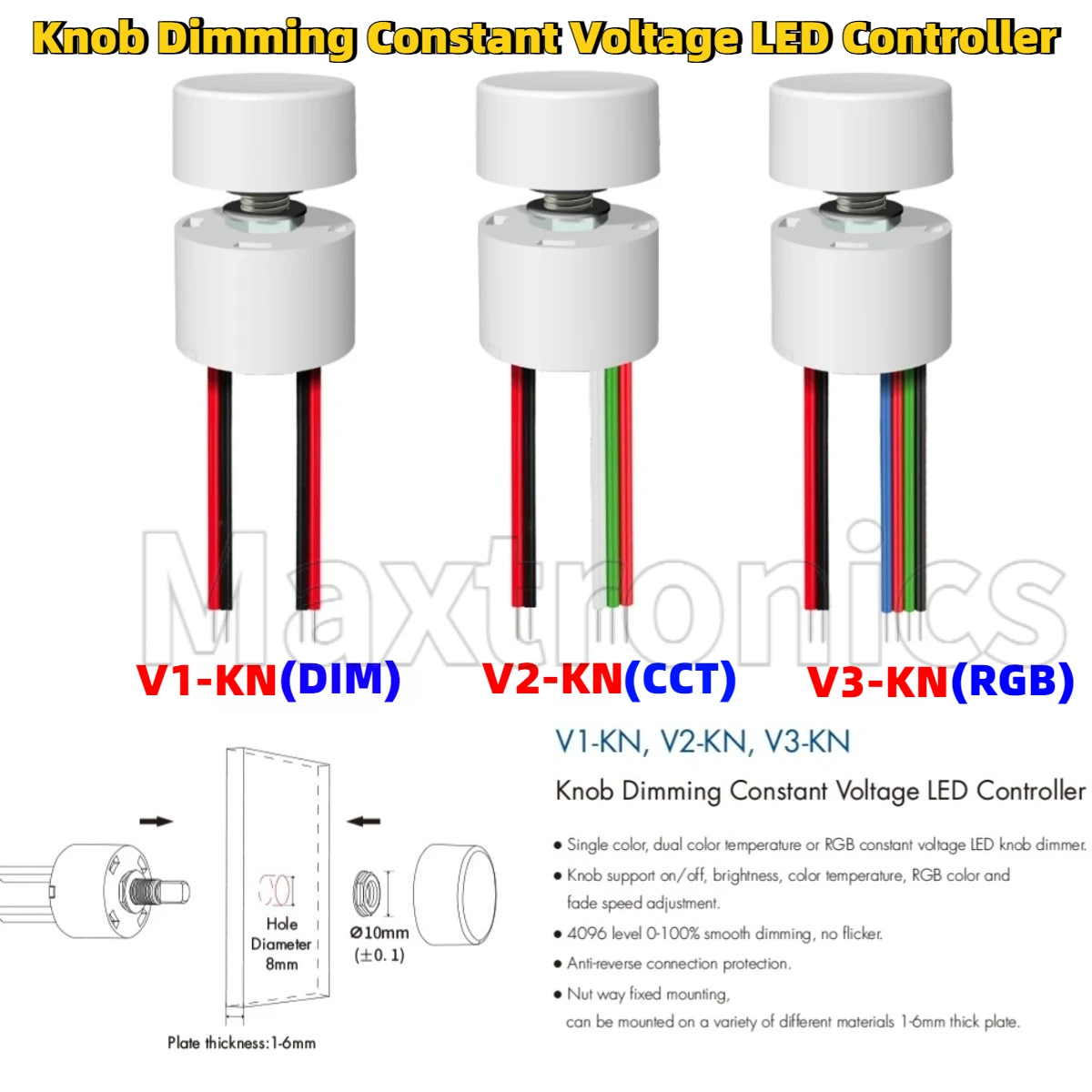 5-24V Knob Dimming Constant Voltage LED Controller V1/2/3-KN Dimmer Smooth Dimming No Flicker For Single Color CCT RGB LED Strip