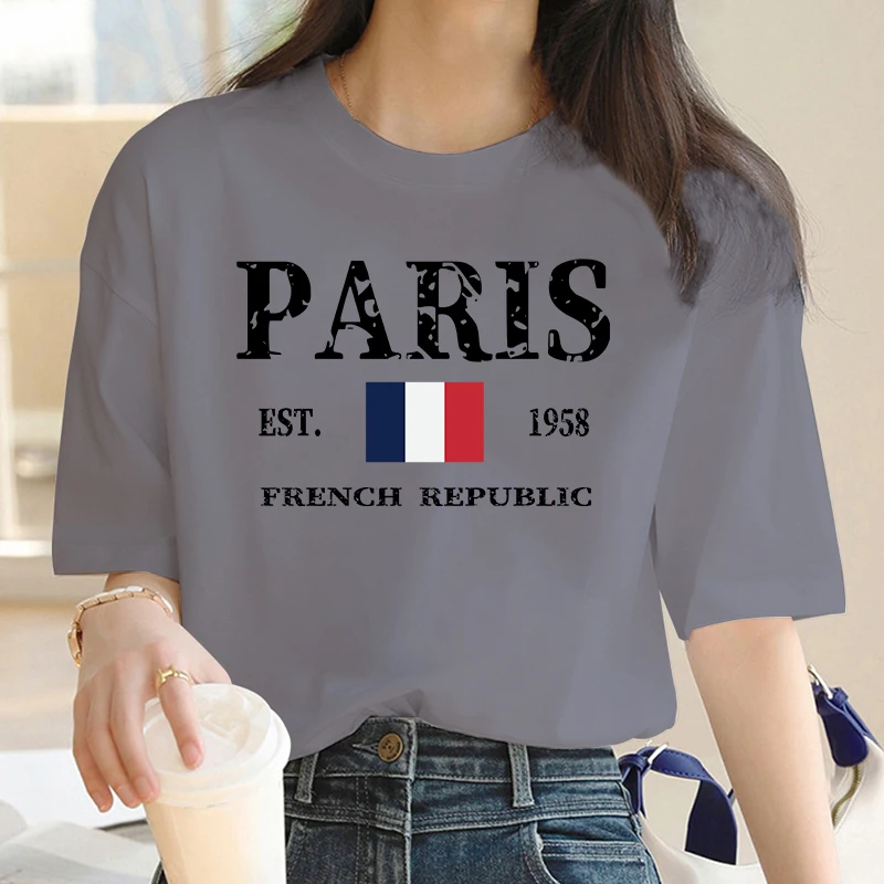 New Women\'s Short Sleeve T-Shirt Paris letter print Short Sleeve Top High Quality Women\'s Round Neck Trendy Short Sleeve