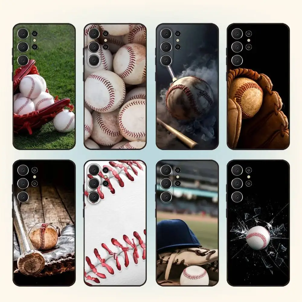 

B-Baseball Phone Case For Samsung S25,24,23,22,30,21,10,9,Ultra,Plus,Lite,FE Soft Black Case